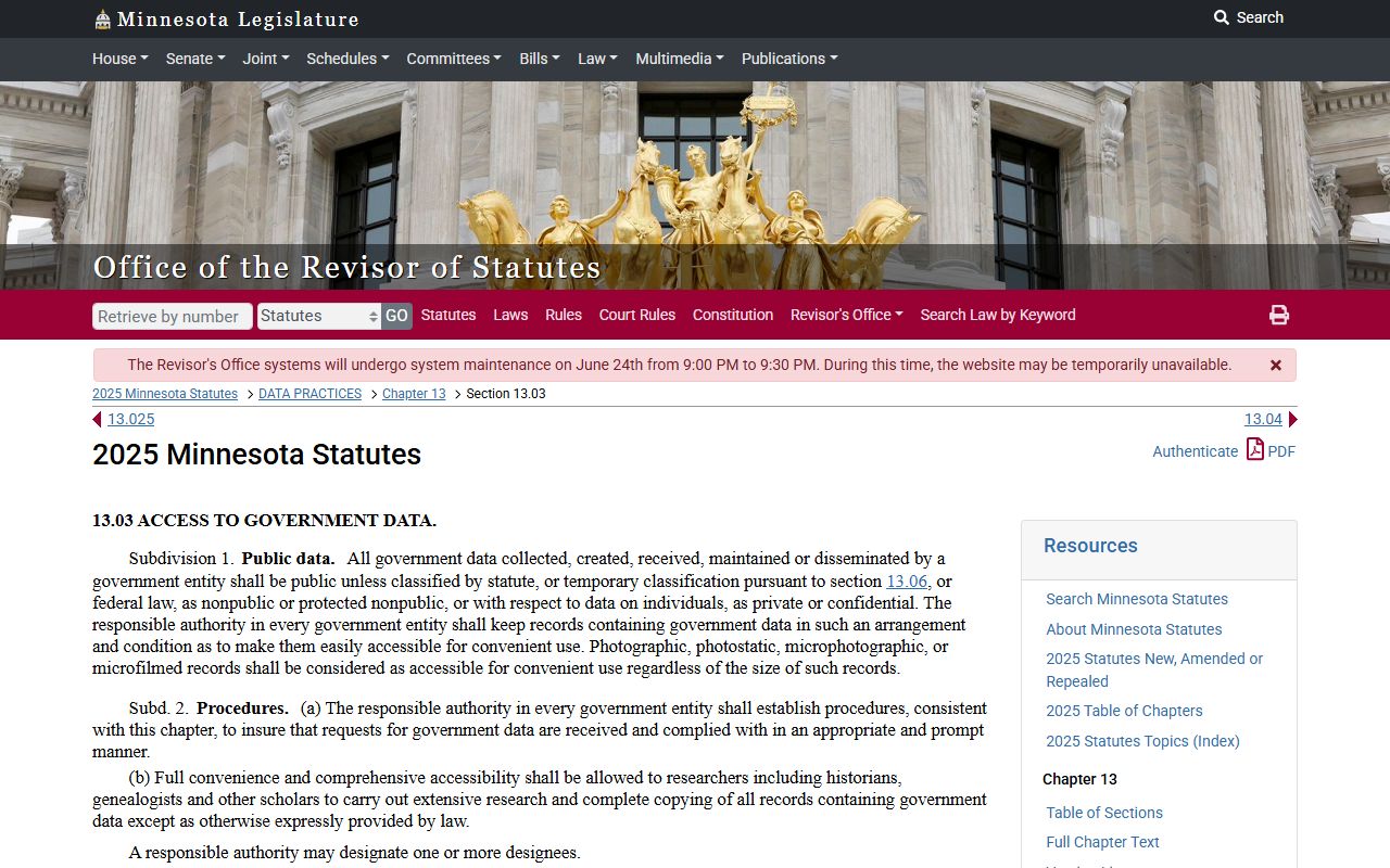 Norman County Court Administration public government data statute