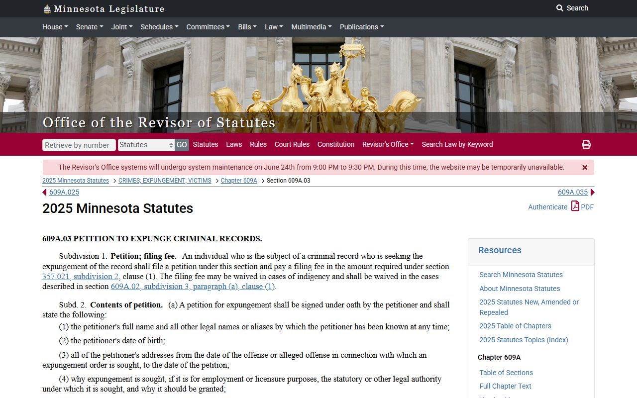 Norman County arrest records expungement petition statute