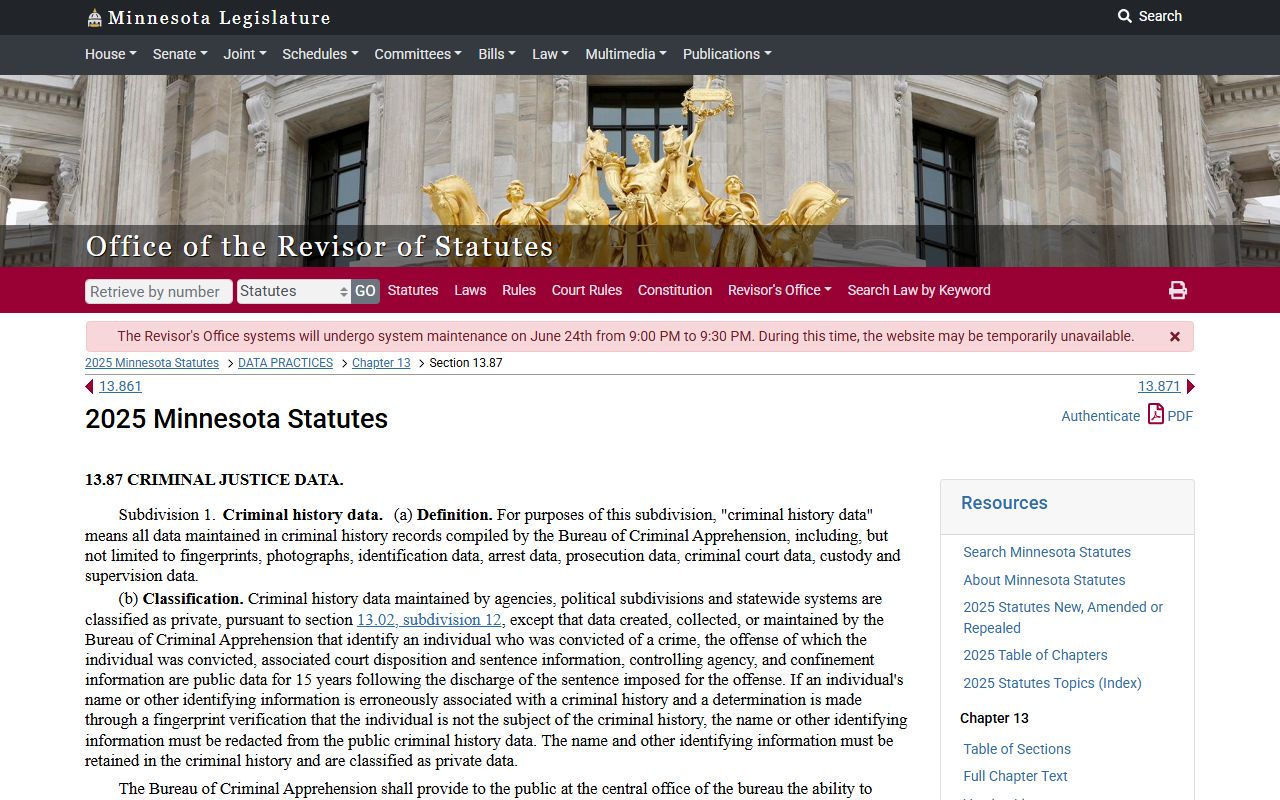 Norman County criminal court records Minnesota criminal history statute
