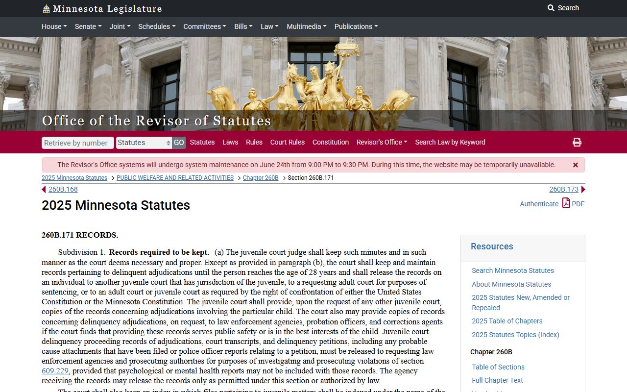 Norman County criminal court records Minnesota juvenile access statute