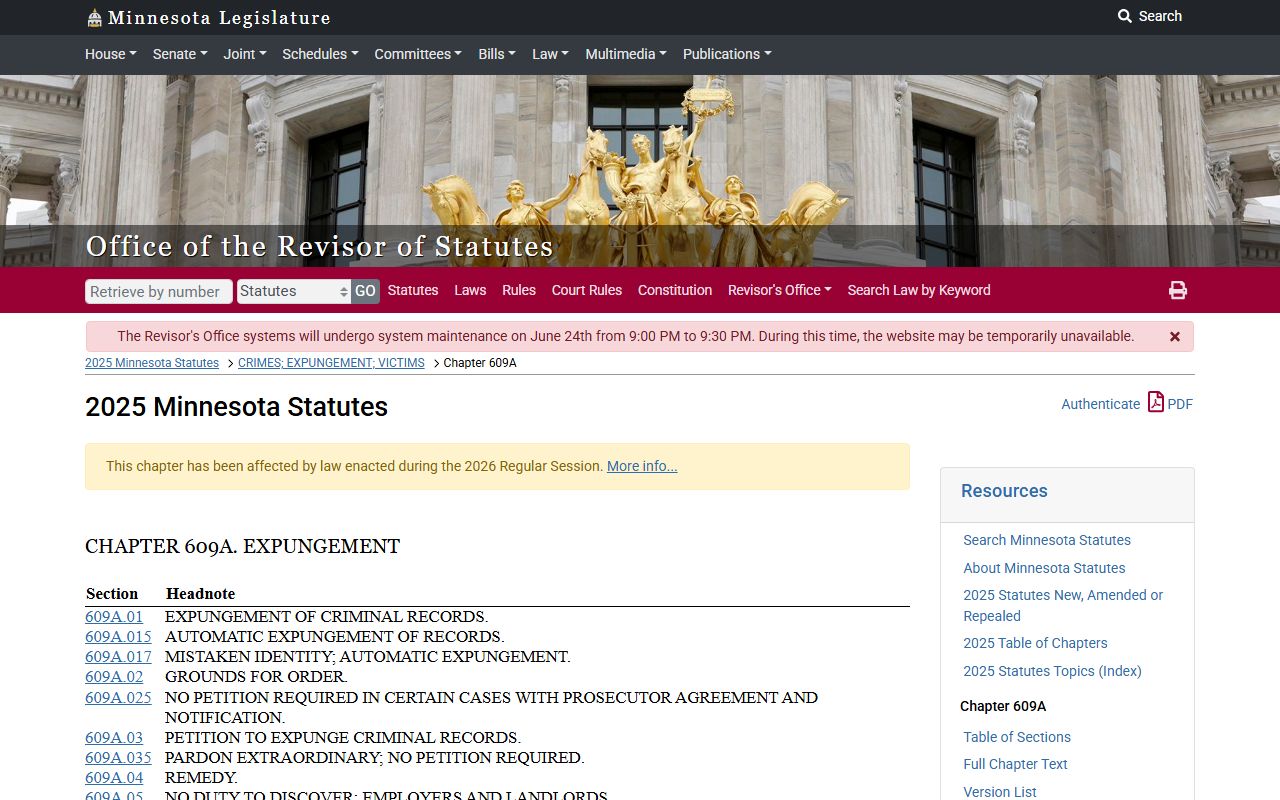 Norman County criminal court records Minnesota expungement chapter