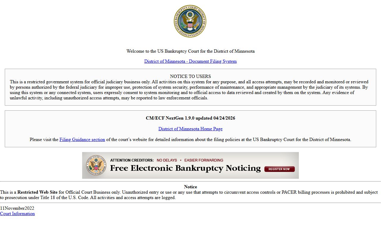Norman County District Court Minnesota bankruptcy CM ECF access