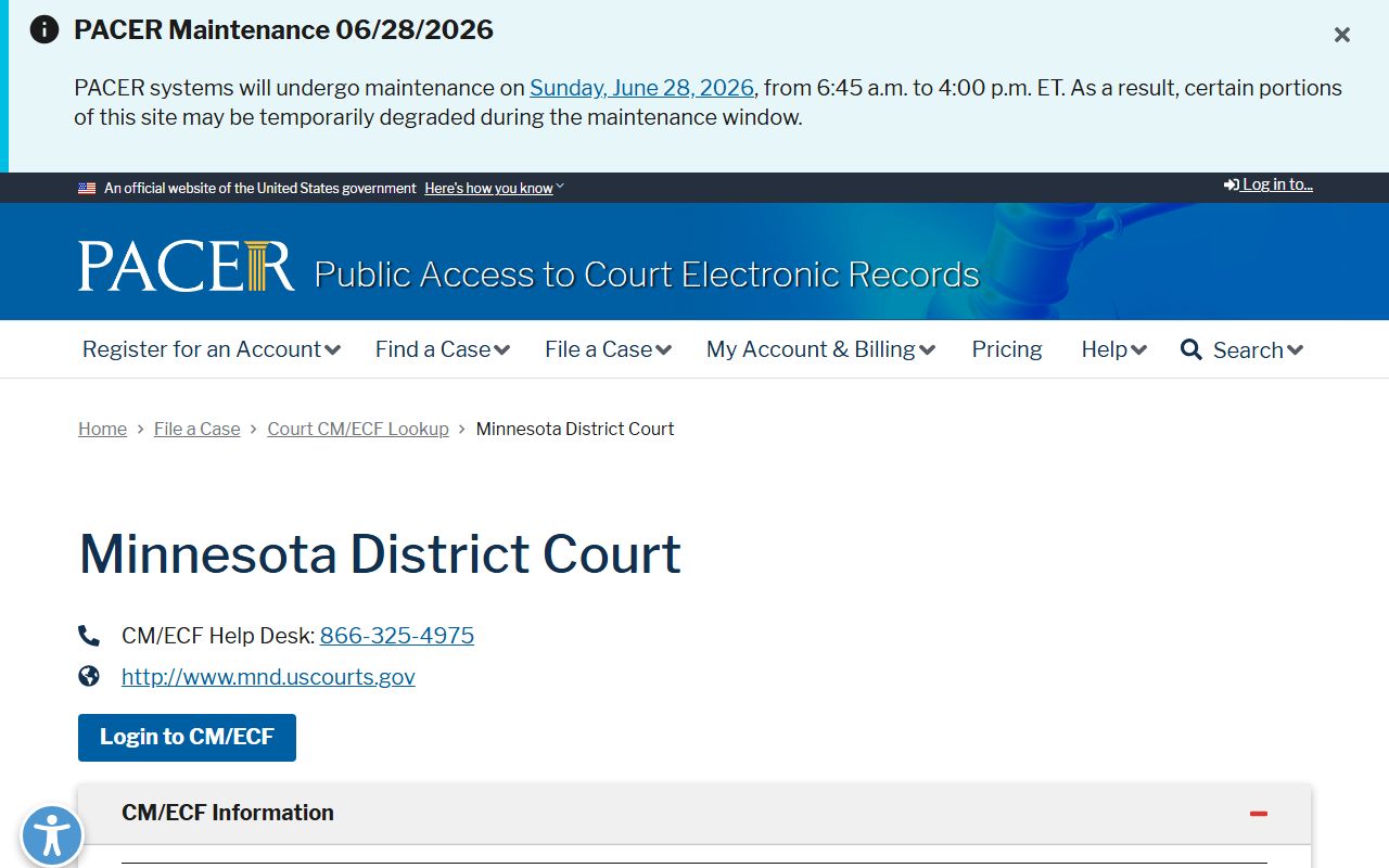Norman County District Court PACER Minnesota federal district entry