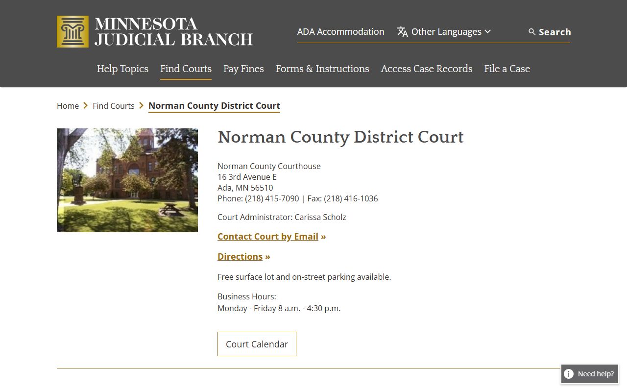 Norman County court records official District Court page
