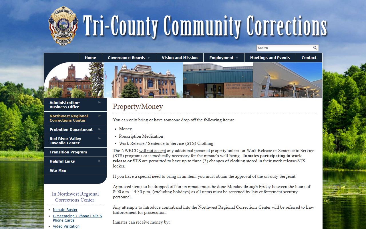 Norman County inmate records NWRCC property and money rules