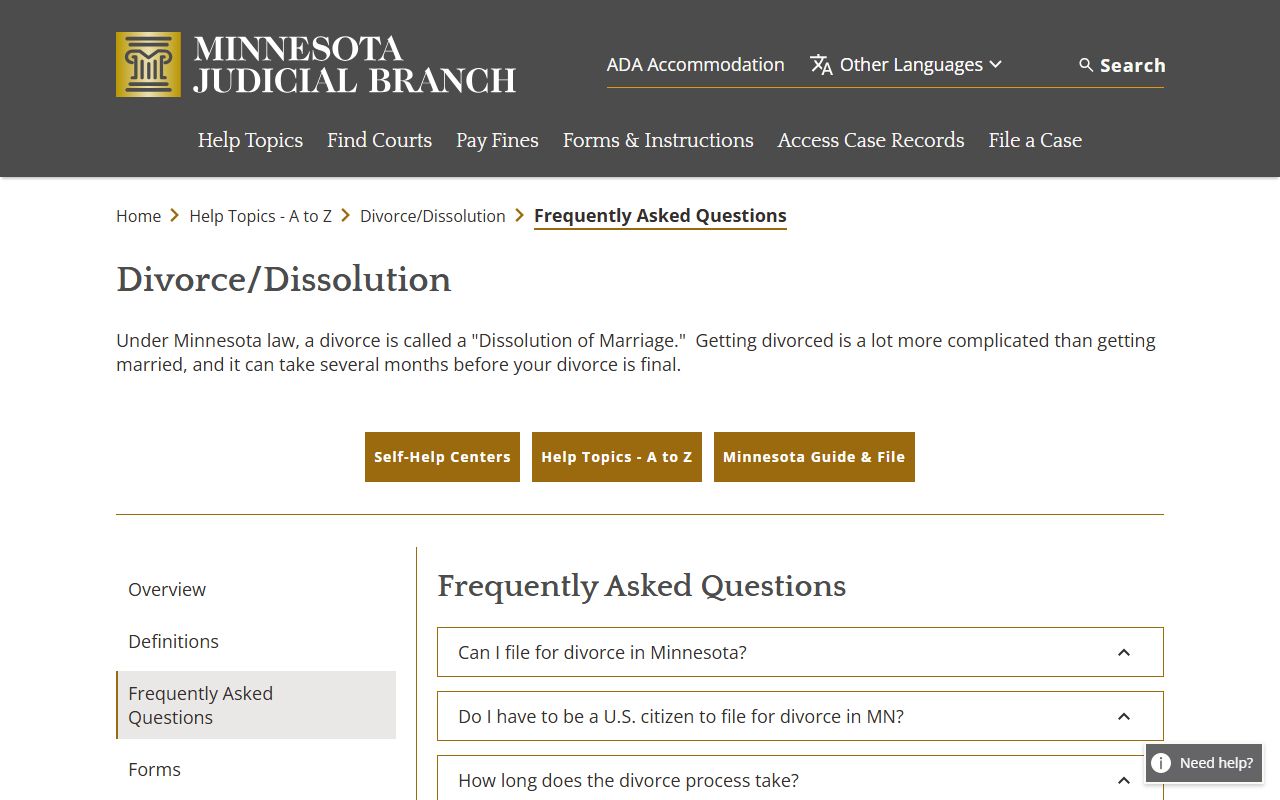 Norman County divorce records Minnesota Judicial Branch divorce FAQ