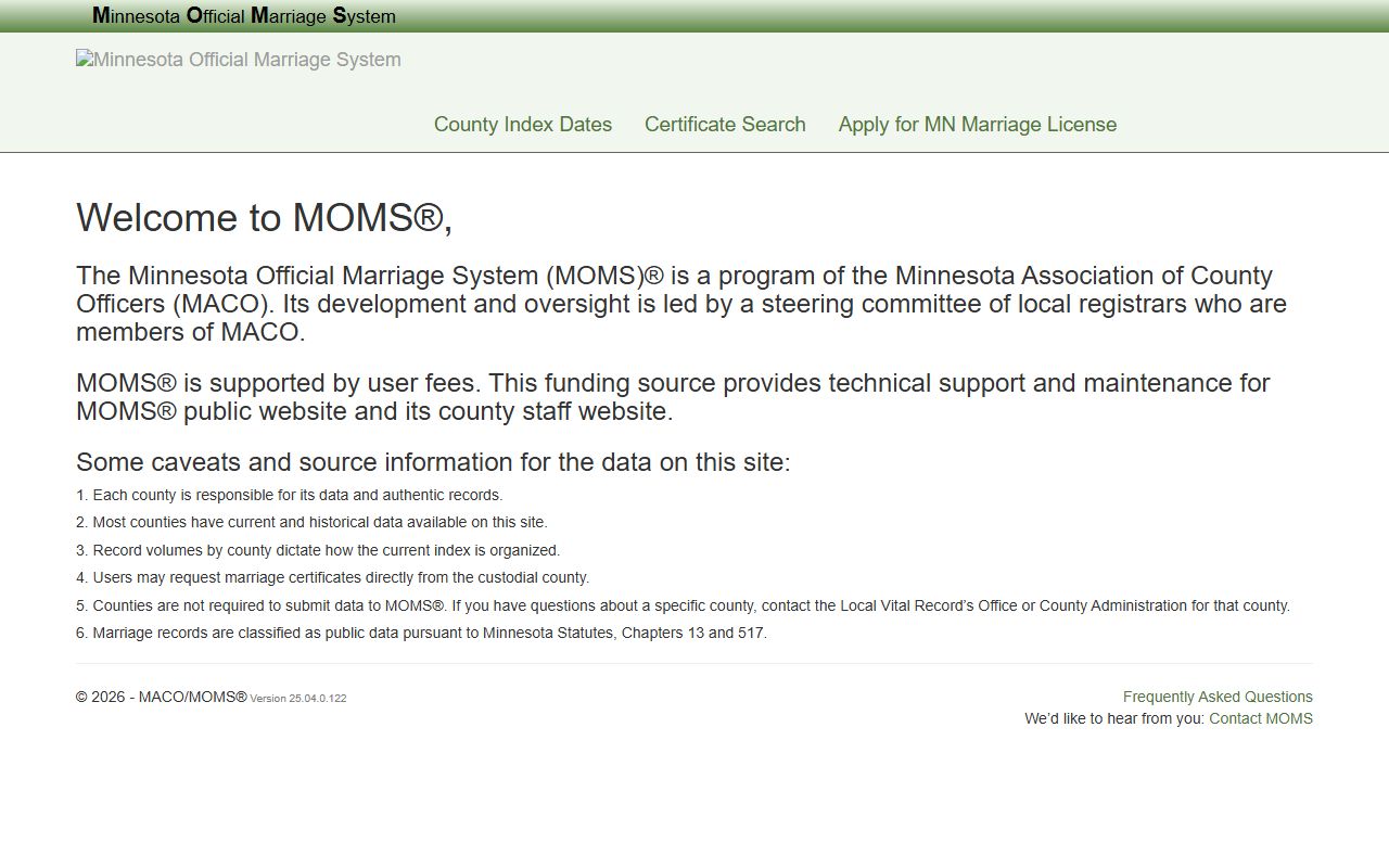 Norman County marriage records MOMS search overview