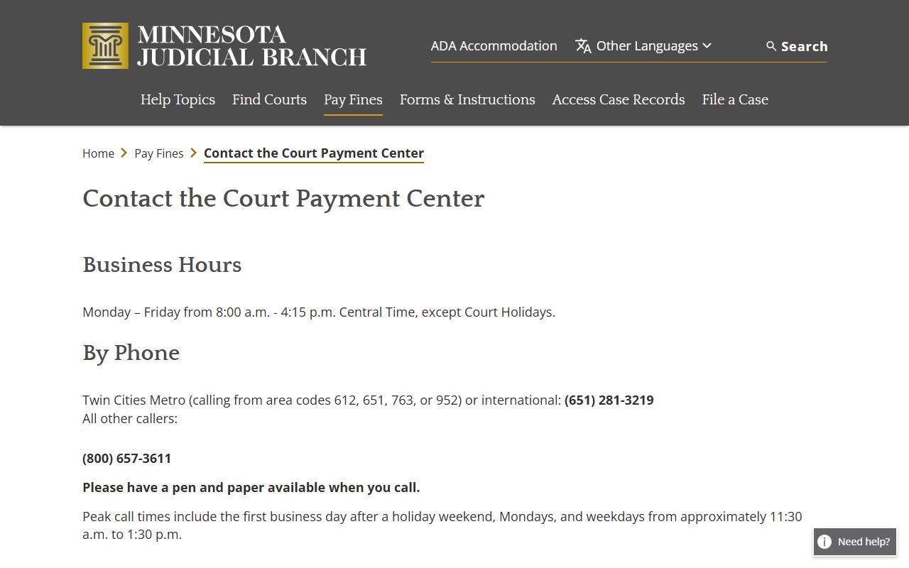 Norman County traffic court records Court Payment Center contact