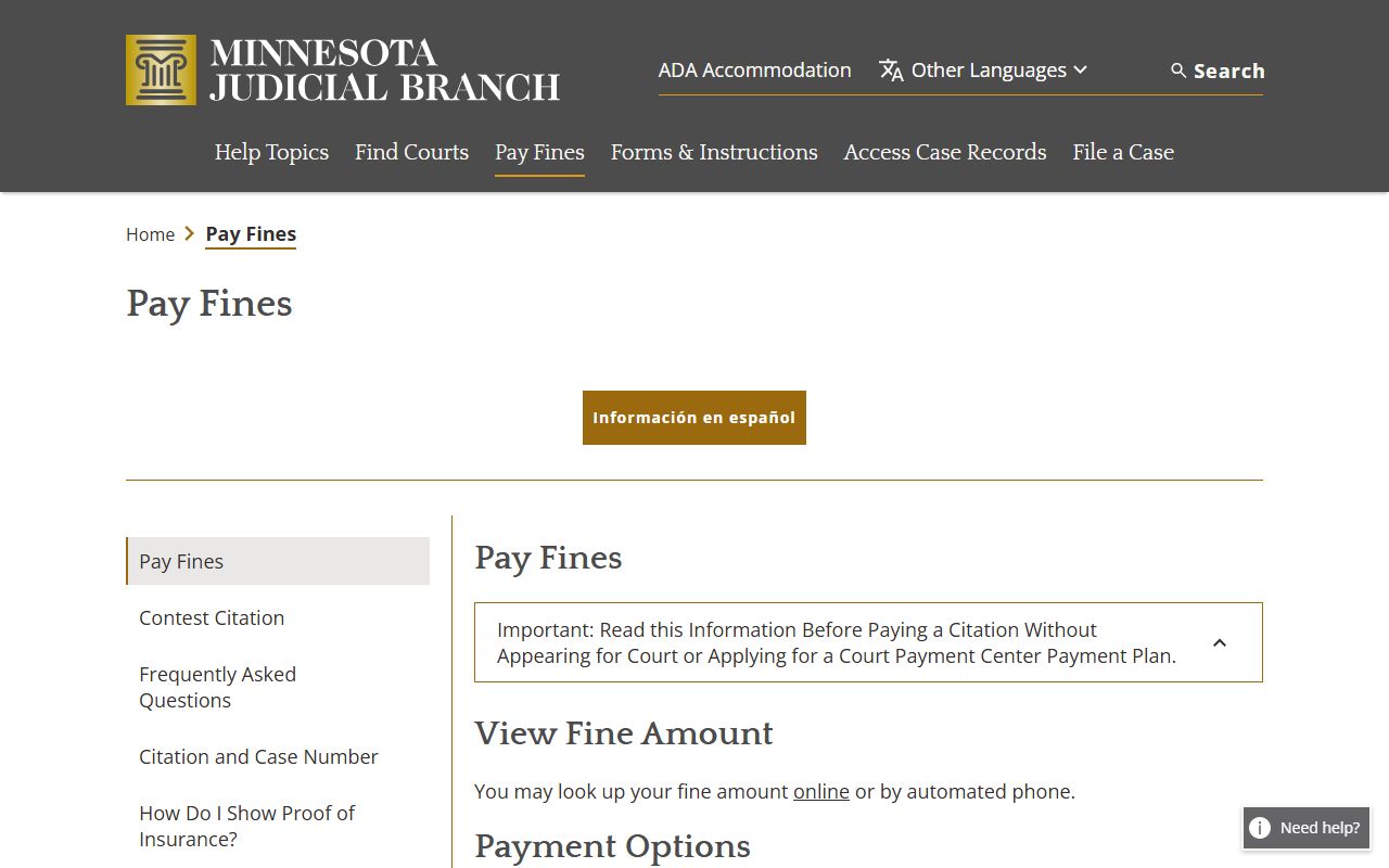Norman County traffic court records Minnesota pay fines page