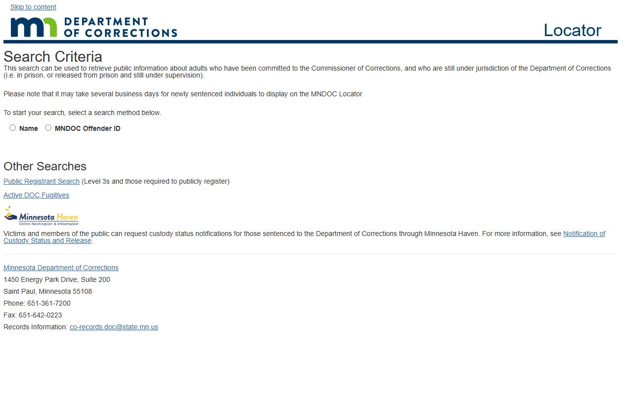 Norman County warrant records Minnesota DOC public viewer